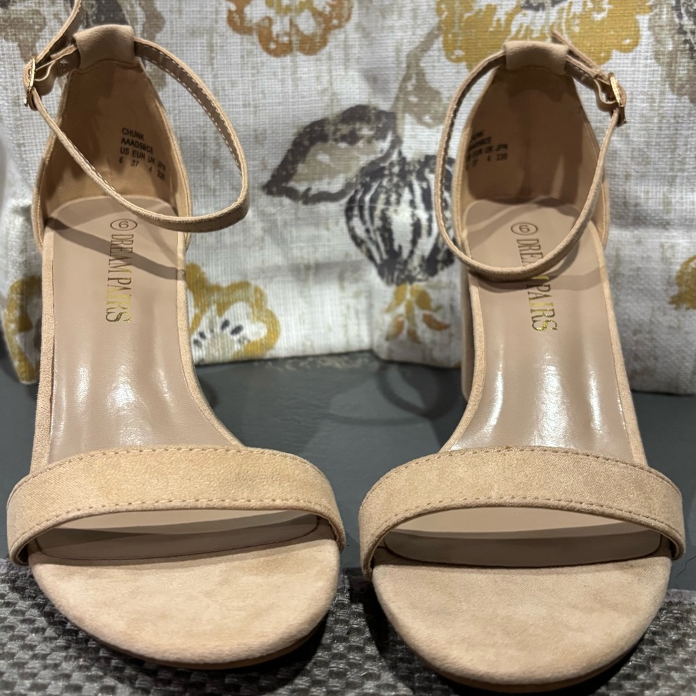 Dream Pairs Women's Beige Ankle Strap Heels